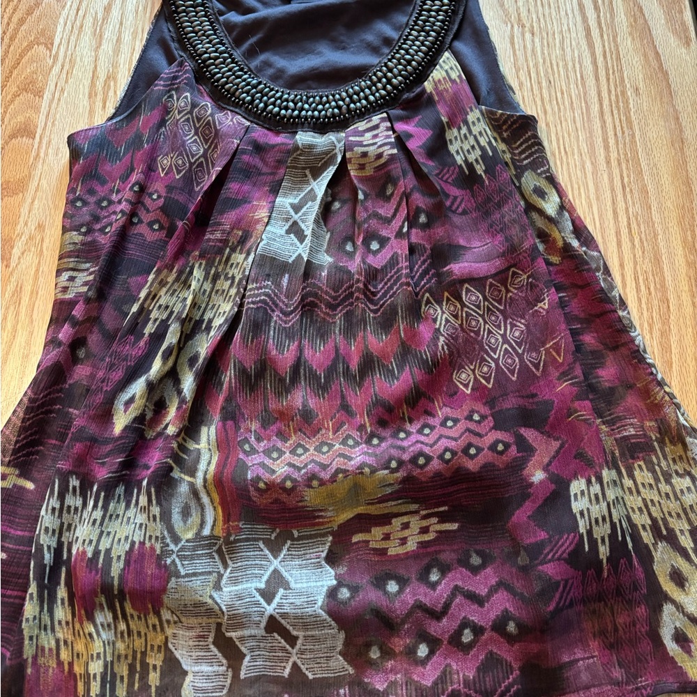 Bohemian Aztec Multi Patterned Zac&Rachel Sleeveless Tunic S Beaded Neckline